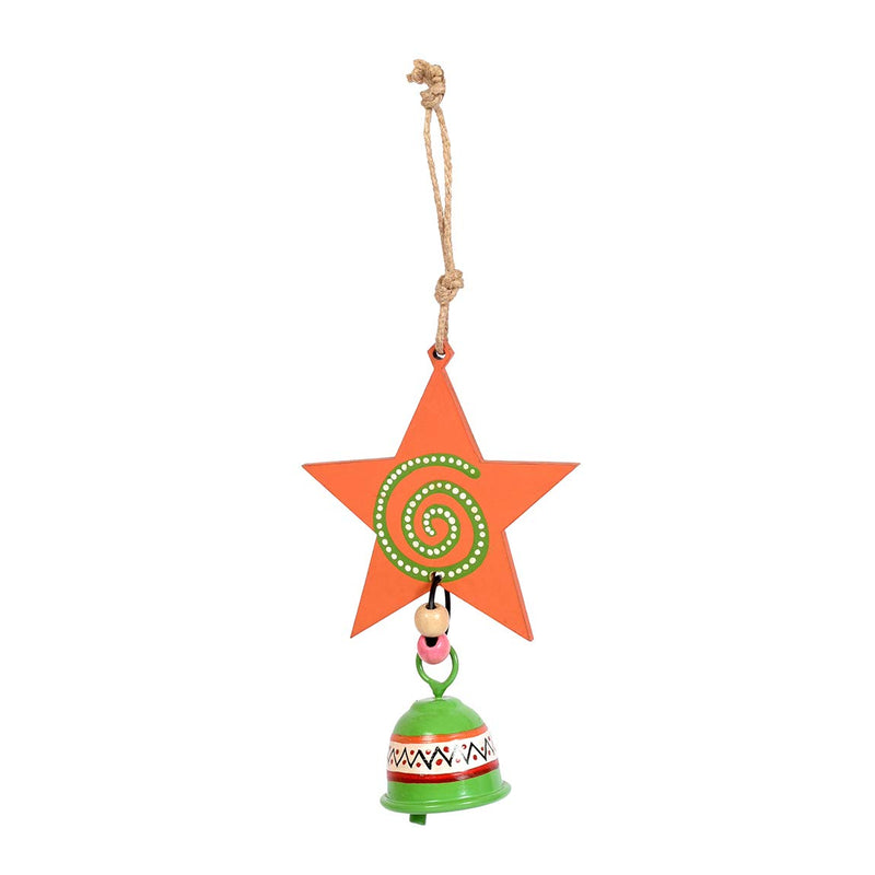 Aakriti Art Creations Star Handpainted Windchime with Metel Bell for Home Decorations