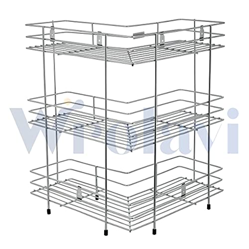 ZINBELL L Corner Shape Stand Triple Layer 3-Tier Stainless Steel Multipurpose Storage Rack/Shelf Rack for Dish Kitchen & Bathroom Polished Steel Finish (Silver, Corner Shelf)