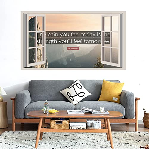 GADGETS WRAP Printed Wall Decal Sticker Fake Window Style Decal (90cm x 50cm) - Quote The Pain You Feel Today is The Strength You ll