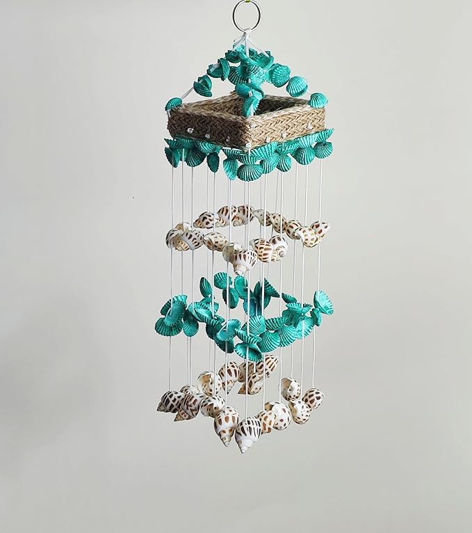 Shellkrafts Sea Shell Wind Chime for Home | Balcony & Garden | Soothing Rain Sound & Very Lucky According to Vastu | Attracts Good Luck | Home Decoration (Green)