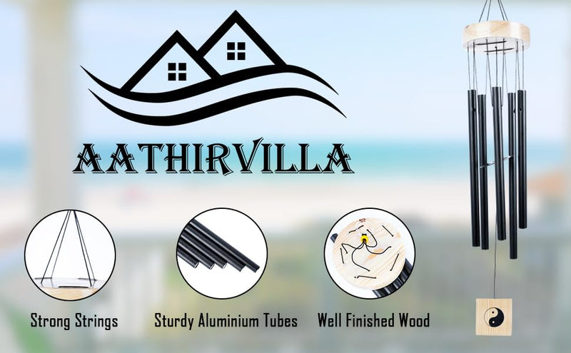 AATHIRVILLA Wind Chimes for Home Balcony Decorations | Positive Sound Energy in Home | Deep Tone Soothing Melodic Tones | Create a Zen Atmosphere in Home | Classic Black Metal Pipes with Wind Catcher