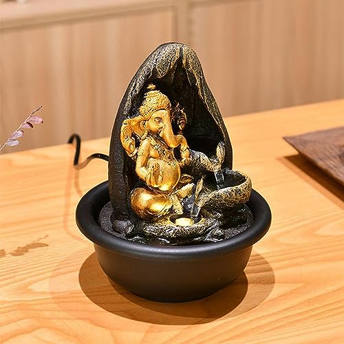 SAZ DEKOR Ganesha Statues Tabletop Water Fountain Decorative Waterscape Rock Waterfall with Backdrop