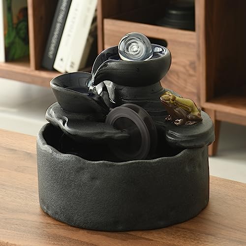 Ceramic Tabletop Fountain for Indoor and Outdoor Table Desk Office Patio