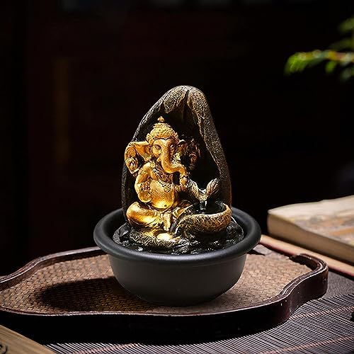 SAZ DEKOR Ganesha Statues Tabletop Water Fountain Decorative Waterscape Rock Waterfall with Backdrop