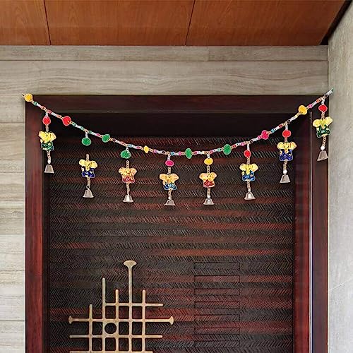 Urbane Home Bandarwal | PVC Handcrafted Latkan | Wind Chimes for Home Décor | 8 Lord Ganesha with Bells Design | Handcrafted Bandarwal | Multi