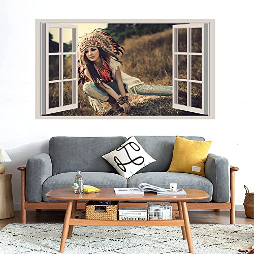 GADGETS WRAP Printed Wall Decal Sticker Fake Window Style Decal (90cm x 50cm) - Boho Girl (2)