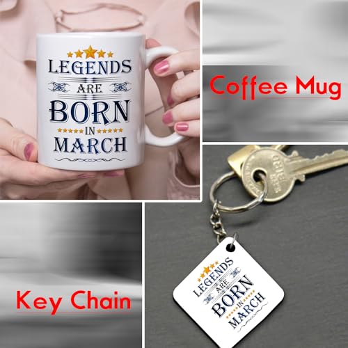 Legends are Born in March Happy Birthday Gift Combo Set (1 Printed 12” x 12” Satin Cushion with Filler, 1 Coffee Mug (March, ATCMK)