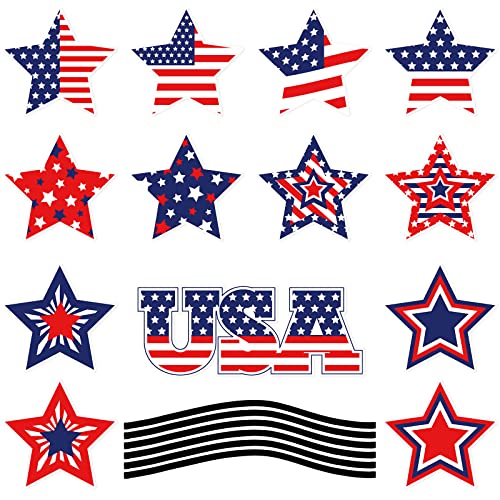 Whaline 19Pcs Patriotic Star Refrigerator Magnets Set 4th of July USA American Flag Garage Magnets with Lines Stars Stripes Magnet Decals for Independence Day Mailbox Car Kitchen Metal Door Cabinets