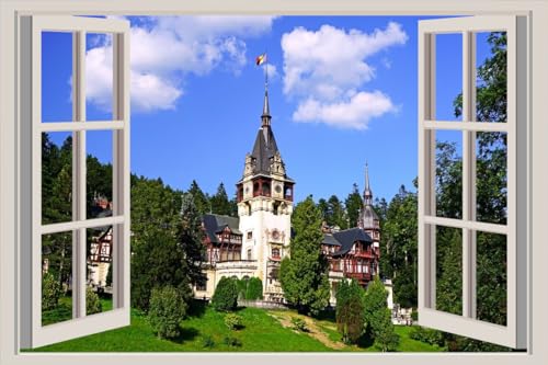 JVERF - JZZA26843 Romania Castles Peles Castle Clouds| Self-Adhesive Open Window Wall Sticker