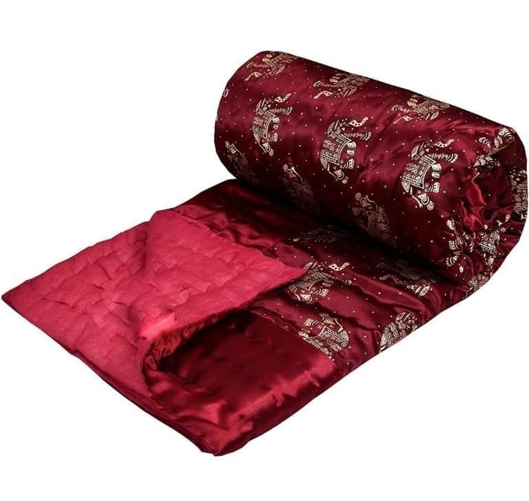 PINAARAS INTERIORS Double Bed Jaipuri Razai Light Weight Pure Cotton Traditional Rajasthani Print Quilt Rajai Comforter Rajai (Maroon -Size 85x100)