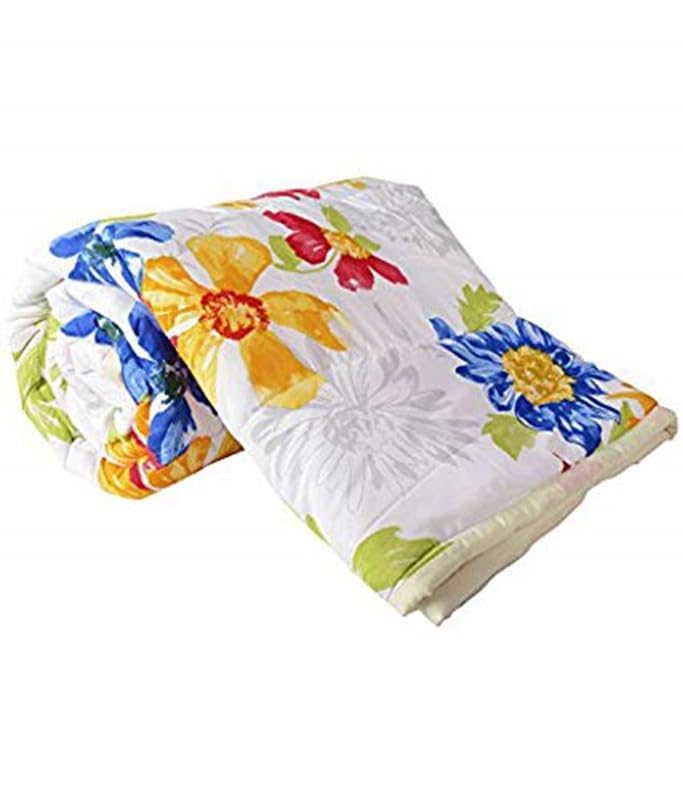 Linenovation 300 GSM Reversible Microfiber AC Comforter/Duvets Printed for Mild Winter | All Season King Size 3 Layered Quilted Printed Blanket for Double Bed (228 cm x 254 cm, Floral, Blue & White)