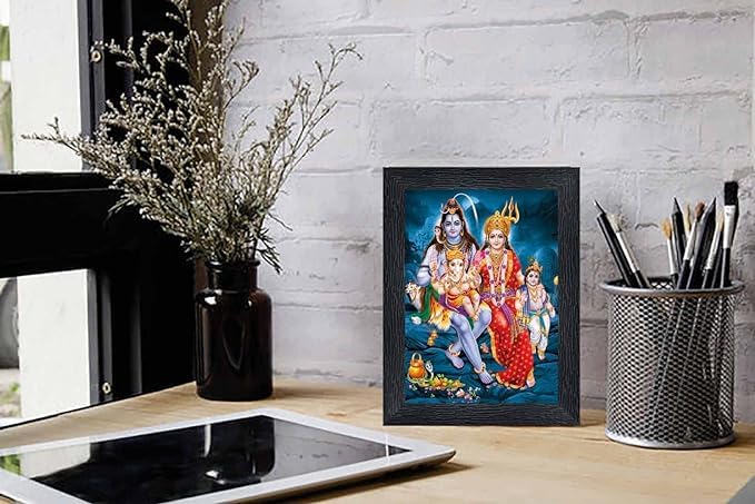 S.K Shiv Parivar/Bholenath Family (Maa Parvati, Ganesh, Kartikey and Shiv Shankar Mahadev) Painting Wall Art for Home Mandir Office Living Room Photo Frame Without Glass D0018 (7 x 9 Inch)