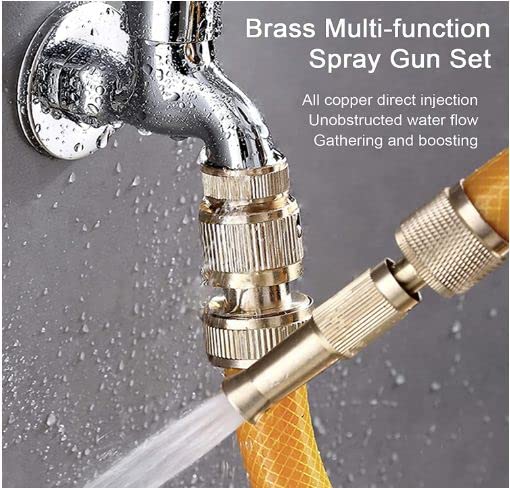 SeCro Adjustable Pure-BRASS Water Spray Nozzle 1/2”, Brass Fitting Set, for Hand Watering Garden Plants Lawn Washing Cars and Showering Pets Fittings.