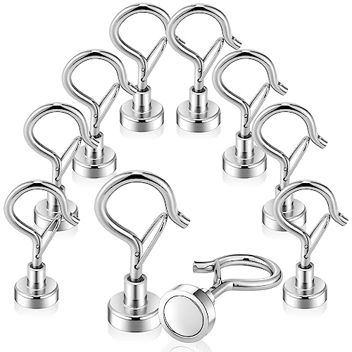 Zonon 10 Pcs Magnetic Hooks with Snap 25lbs Magnet Hooks Neodymium Cruise Hooks Cruise Ship Accessories Hanging for Refrigerator Cruise Cabin Kitchen Office White Board, Silver