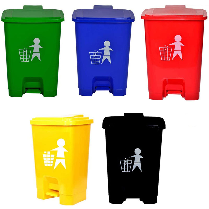 Dhwani Enterprise Plastic Pedal Garbage Waste Dustbin 15 LTR (Blue + Green + Red + Black + Yellow Pack Of 5) WITH CHECK DUSTER CLOTH FREE