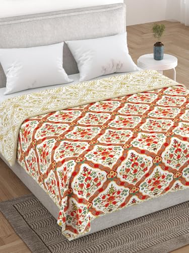 Salona Bichona Floral Orange Cotton Flannel Double Dohar.