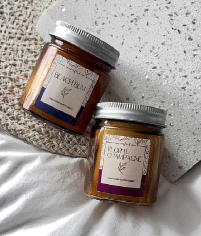 Small Beach Bum+ Small Floral Champagne Scented Jar Candle Combo Set of 2 for Bedroom & Bathroom