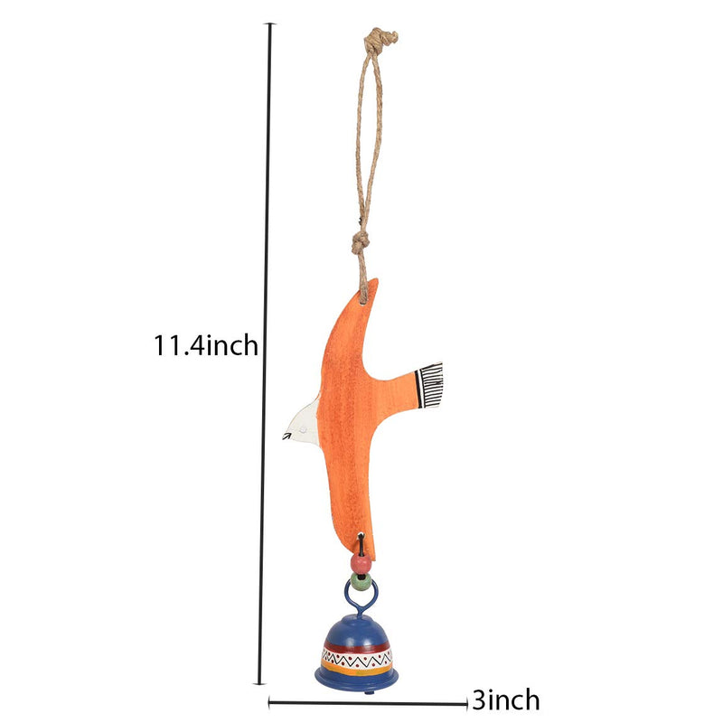 Aakriti Art Creations Handpainted Orange Fly Bird Wind Chimes with Metal Bell for Home Decoration