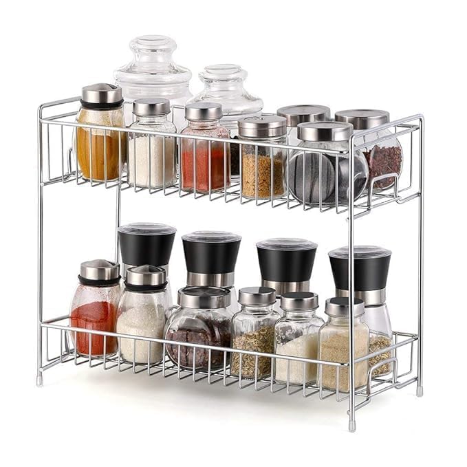 Cri8Hub Heavy Stainless Steel Spice Rack/Fruit & Vegetable Rack/Kitchen Storage Organizer and Bathroom Rack - [41 x 20 x 37 cm] (Spice Rack Stand for Kitchen/Multipurpose Rack, Step Shelf