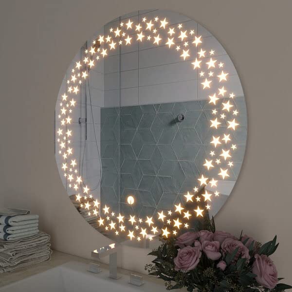 TINITALO Bathroom LED Mirror Home Mirror Wall Mirror with Touch Sensor, 3 Light Effects, Glass, Round LED-52 (30 x 30 Inch)