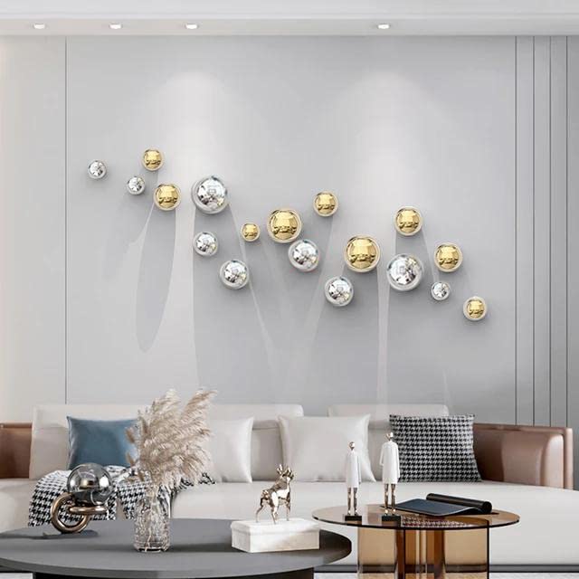 ZOVE Metal Wall Decor Set of 10 Luxury Ball Design Perfect for Living Room/Hotel/Restaurant/Bedroom/Drawing Room (Electroplating Gold And Silver)