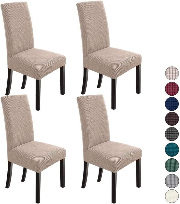 NeoGenius Premium Elegant Dining Room Chair Covers, Slipcovers Set of 4, Spandex Super Fit Stretch Removable Washable Chair Covers, Protector -for Dining Room (Dining Room Chair Covers_Khakhi)