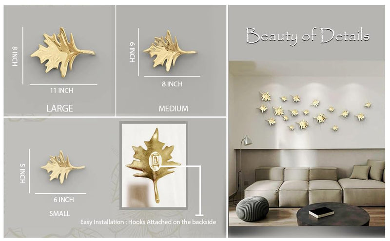 ZOVE Metal Mapple Leaf Set Of 10 Wall Art Perfect For Home, Hotel, Restaurant, Living Room Decoration (Electroplating Gold)