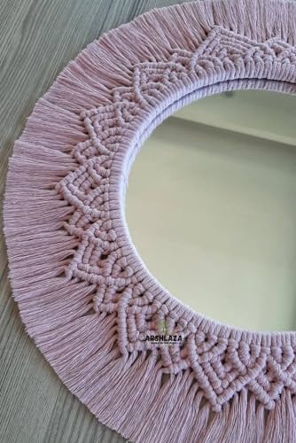 ARSHLAZA Macrame Hanging Wall Mirror with Macrame Round Mirror Art Boho Decor [MPINK] Framed, Off-White