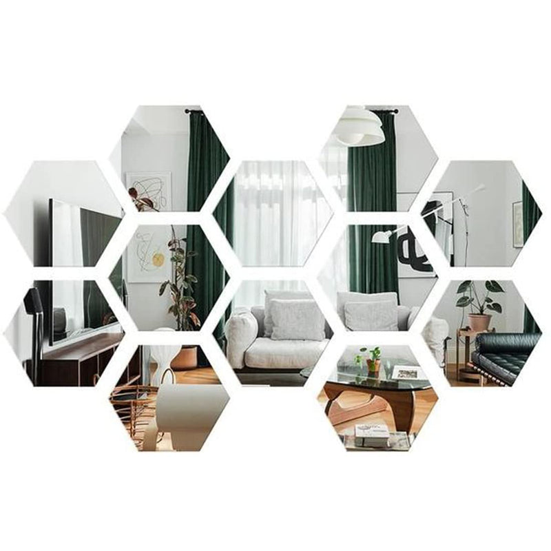 WallWear Self Adhesive 12 Hexagon Silver 3D Acrylic Wall Sticker, 3D Acrylic Stickers for Walls, 3D Acrylic Mirror Stickers, Bedroom, Kids Room, 3D Acrylic Mural for Home & Offices Decorative Items,