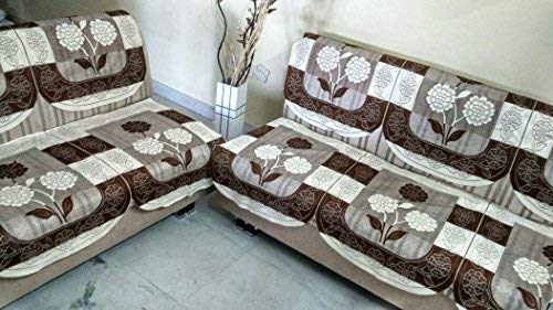 STITCHNEST 10 Piece Net Cotton 10 Seater Sofa Cover Set - Brown