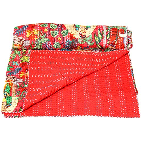 Textile Work Creations Kantha Quilt Hippie Bed Cover Throw and Cotton Blanket Twin Size Kantha Quilt Handmade 60 x90 inch Single Size