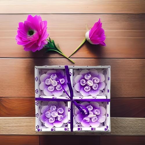 The Decor Affair Radiate Love and Light with These Unique Rose Candle Blossoms - Set of 4 Stunning Multicolour Floating Candles (Purple)