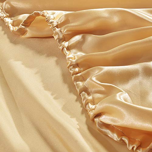 Vagasi Satin Bed Sheet Mattress Protector Smooth,Gold Queen 60x80 inch