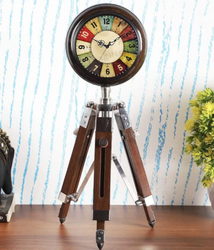 TYAGI Wooden Table Clock Antique Style Office Home Decor handicrafts Items Wedding Gift Bedroom Living Room Table Clock