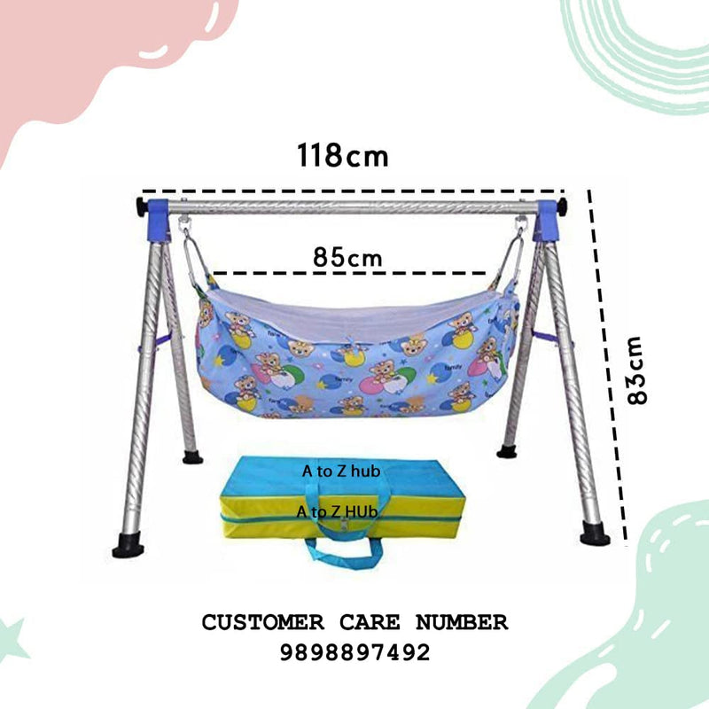 A to Z Hub Baby Cradle N Swing Ghodiyu with Indian Style Hammock Having Mosquito Net for New Born Infants,Blue