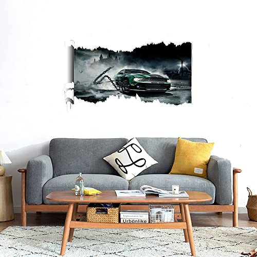 GADGETS WRAP Printed Wall Decal Sticker Scratched Paper Style Wall Decal (90cm x 50cm) - Green Muscle Car