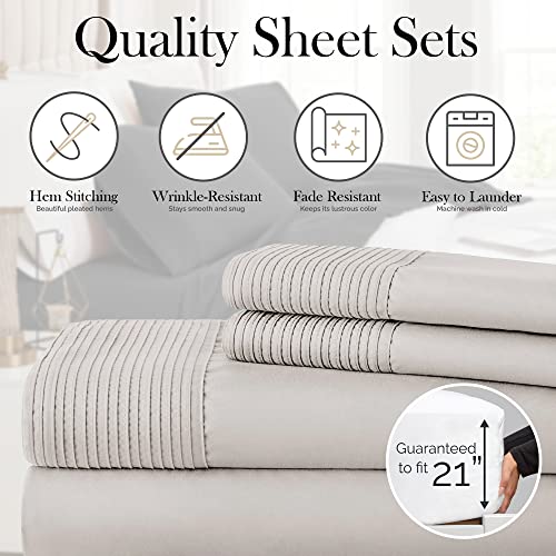 Twin XL, Bone : Southshore Fine Linens - Vilano Springs - 3 Piece - Extra Deep Pocket Pleated Sheet Set, Twin XL, Bone