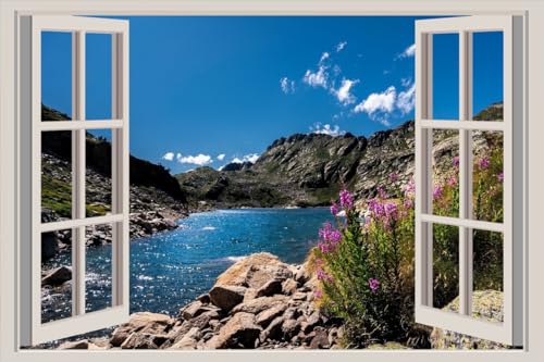 JVERF - JZZA24518 Mountains Lake Stones Andorra Pyrenees Juclar Lake| Self-Adhesive Open Window Wall Sticker