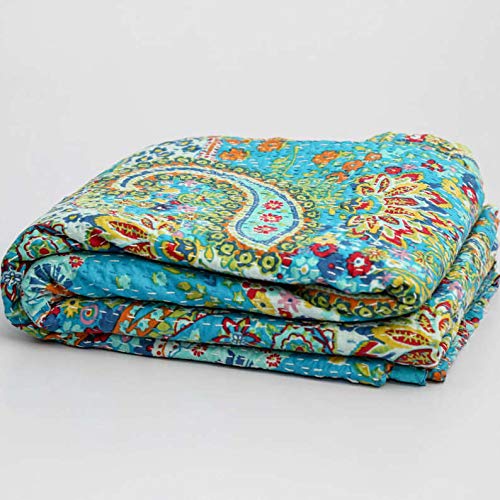 Textile Work Creations Kantha Quilt Hippie Bed-Cover Throw and Cotton Blanket Twin-Size Kantha Quilt Handmade 60 x90 inch Single Size