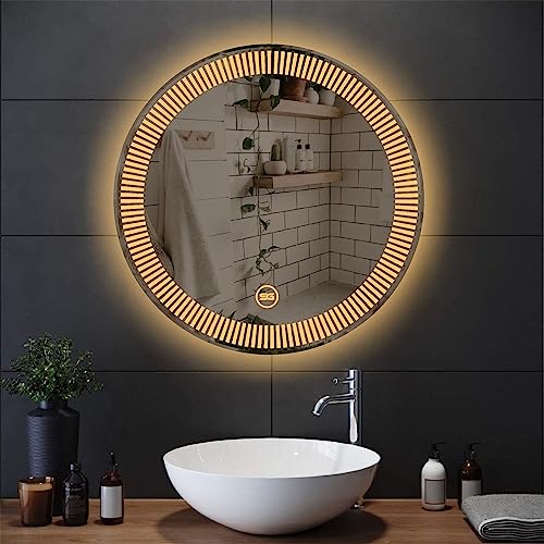 Spark Glass Round LED Sensor Mirror. (LedColour: White, Warm White, & Mix Light) - (Size:24x24 Inch)