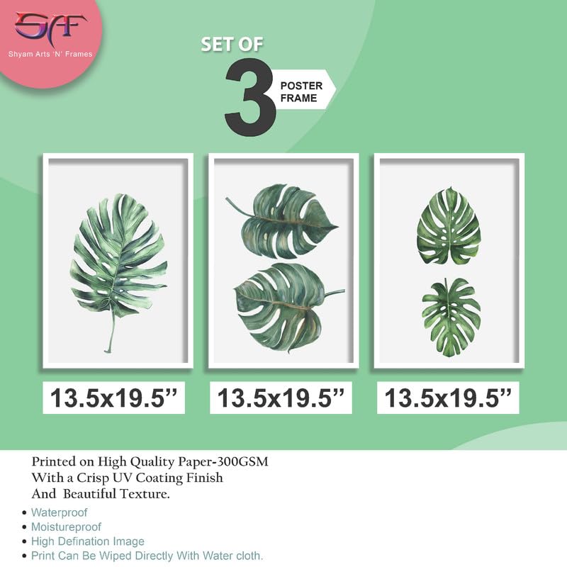 SAF paintings Set of 3 Tropical Leaves Wall Painting for Home Decoration SA-WHITEMX33516