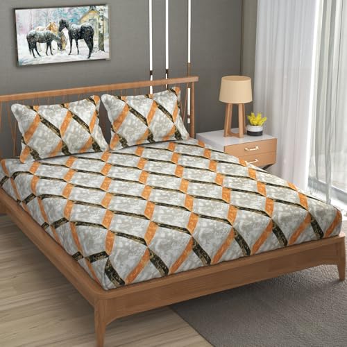 Homefab India 180 TC Microfiber Double BedSheet with 2 Pillow Covers - (90x90 inches) -Beige-Brown