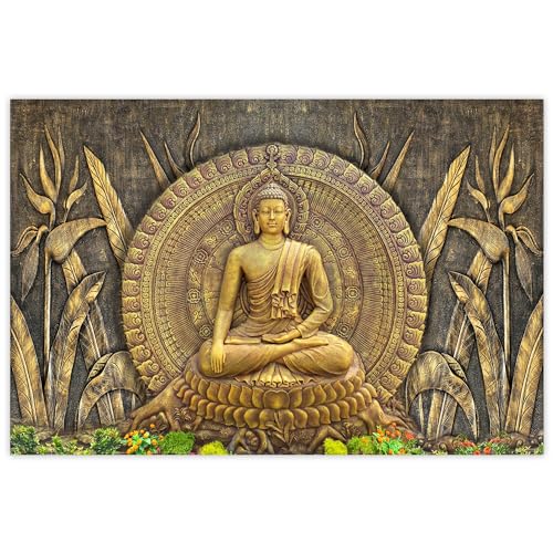 Indianara Rolled Sparkled Gautam Buddha Art Print for Room Décor Digital Reprint 36 inch x 24 inch Painting (10761PST)