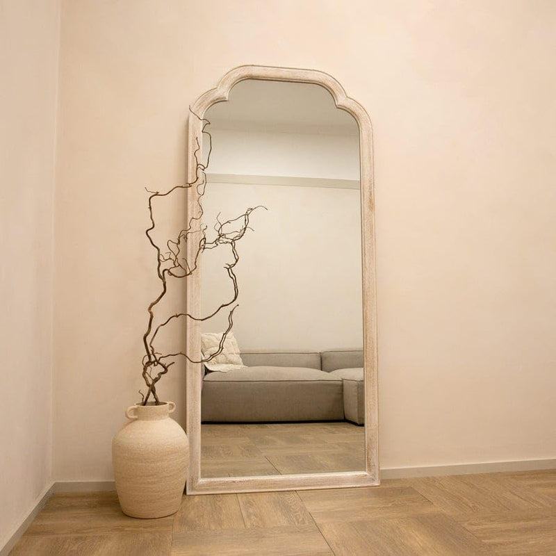 Aafiyat Full Length White Washed Wood Arched Mirror Frame 150CM X 60CM Anticq Finish Natural Wood Only Frame with Out Mirror No Glass