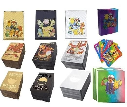 PARTISH Playing Cards l 220 PCS Gold+Black+Silver+Rainbow Foil Card Assorted Cards TCG Deck Box - V Series Cards Vmax GX Rare Golden Cards and Common-Rare Mystery Card… (Gold+Black+Silver+Rainbow)