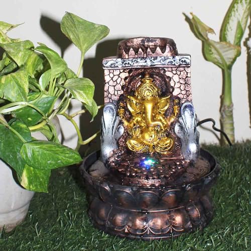 Art N Hub Lord Ganesha Home Decorative Water Fountain Best Home and Office Inauguration Gift Items | Built (20 x 20 x 25 CM | Golden & Copper Multi Shade)