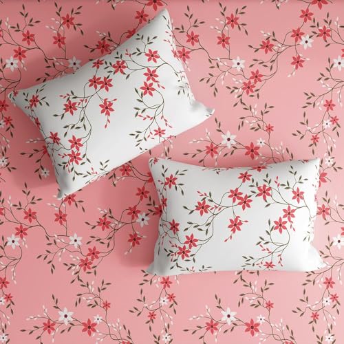 100% Cotton 152 TC Fitted Bedsheet with 2 Pillow Covers | Sakura Queen, 72" x 60", Sakura| 1.83m x 1.52m