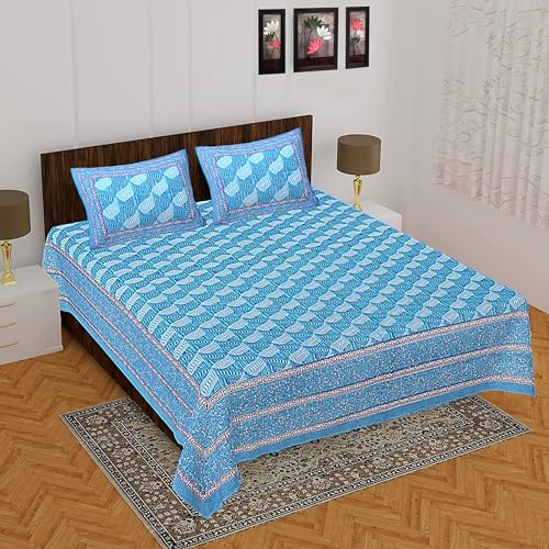 UNIBLISS Motif Floral 144 TC 100% Cotton Double Bedsheet Jaipuri Printed Bed Cover with 2 Pillow Covers - 028