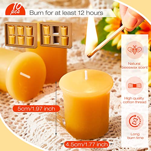 Sumind Pack of 10 Pure Beeswax Candles Unscented Natural Beeswax Votive Candles for Home Room Decor Party Wedding Spa Gift