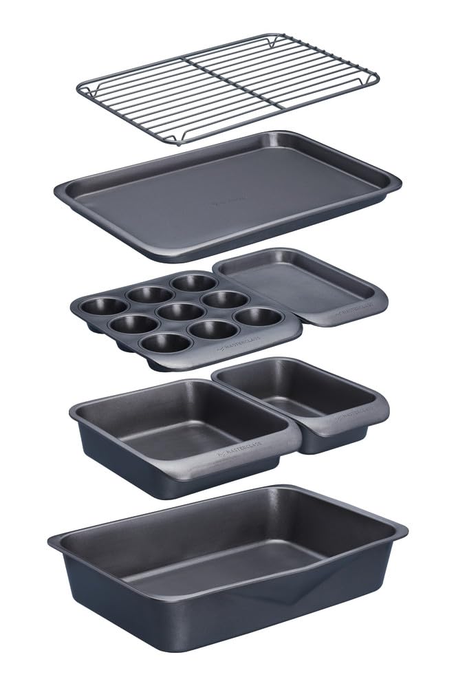 MasterClass Smart Space Stacking Non-Stick Bakeware Set for "thinKitchen":, 7 Piece Baking Trays, Gift Boxed